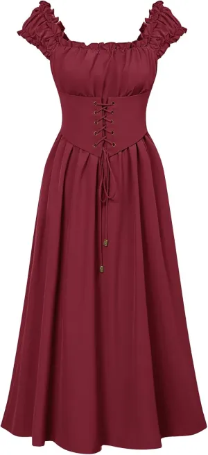 Scarlet Darkness Corset Dress for Women Renaissance Cottagecore Dress with Pockets Sleeveless Midi Summer Dresses