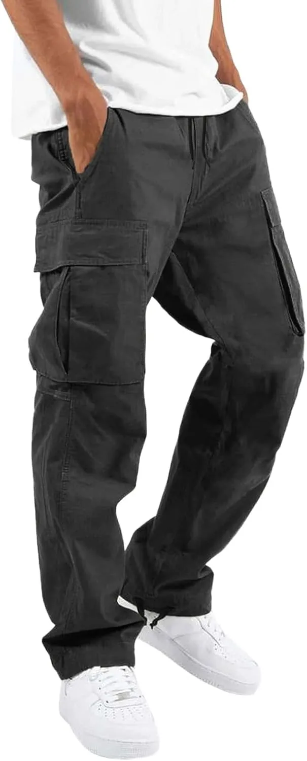 sdbrld Cargo Pants For Men Mens Casual Relaxed Fit Pants Beach Streetwear Baggy Trousers Cargo Pants with Zipper Pockets