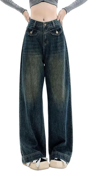 sdbrld Cargo Pants Women Adjustable Waist Multiple Pockets Relaxed Fit Straight Wide Leg Y2K Pants Trousers Y2K Fashion Jeans