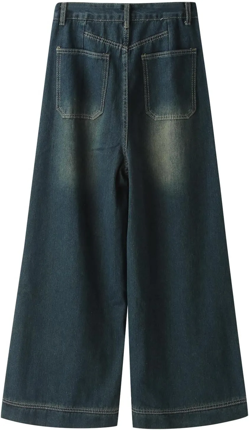 sdbrld Cargo Pants Women Adjustable Waist Multiple Pockets Relaxed Fit Straight Wide Leg Y2K Pants Trousers Y2K Fashion Jeans