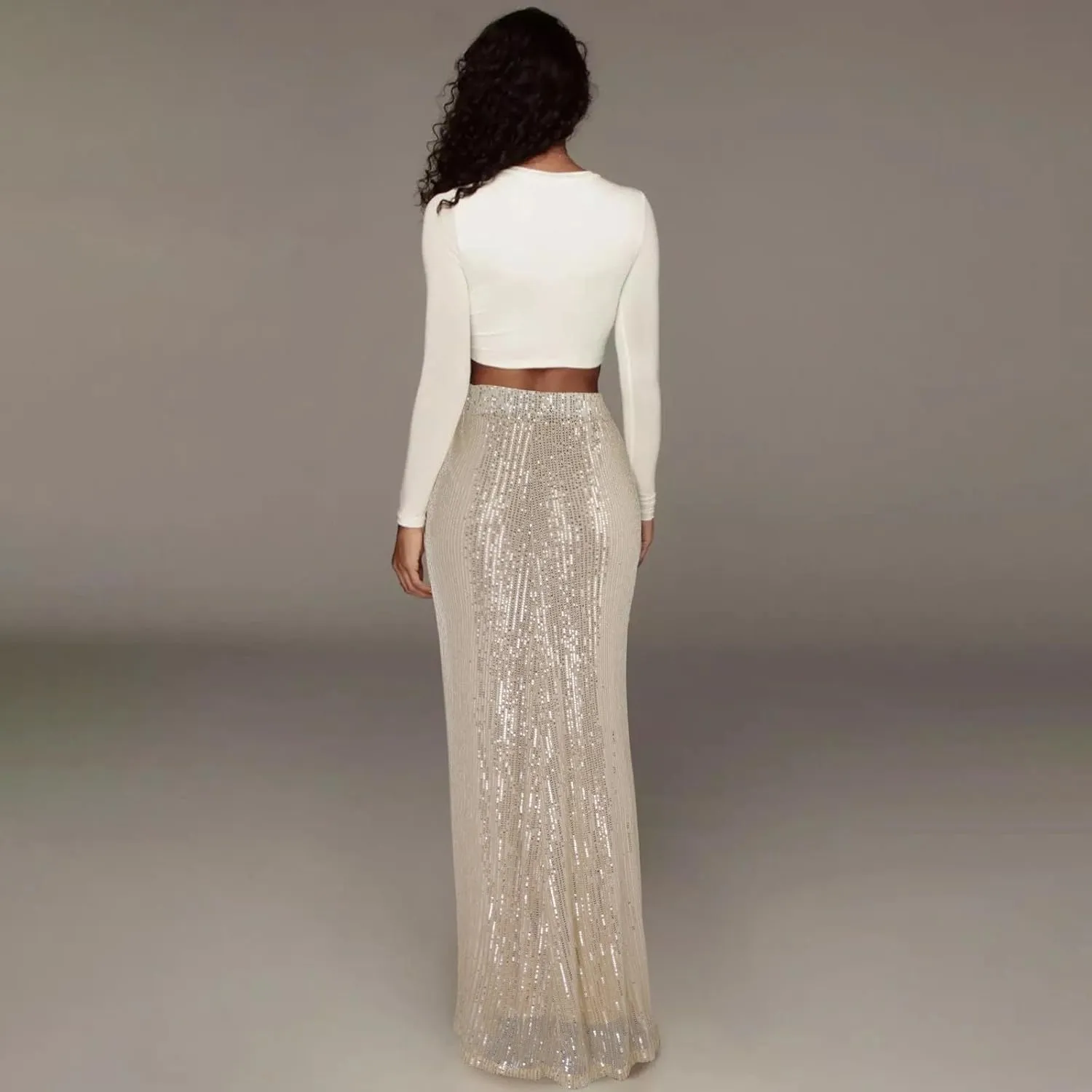 Sequin Midi Skirt for Women 2024 Elegant Sparkle Side Slit Pencil Skirts Cocktail Party Pencil High Waist Skirt