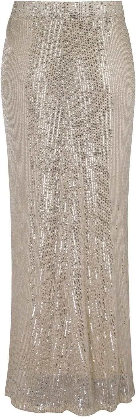 Sequin Midi Skirt for Women 2024 Elegant Sparkle Side Slit Pencil Skirts Cocktail Party Pencil High Waist Skirt
