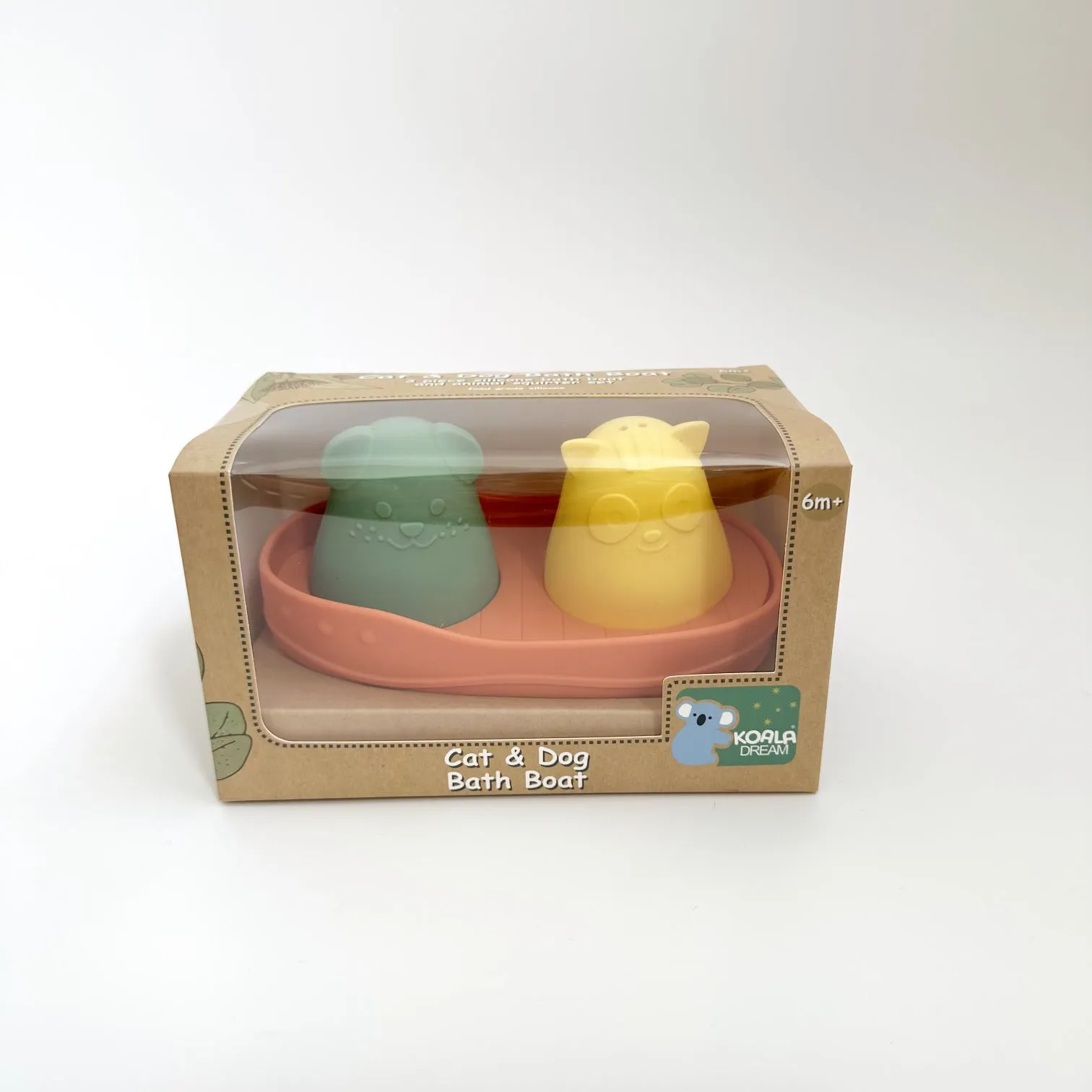 SILICONE BATH BOAT & ANIMAL SQUIRTER SET: CAT & DOG