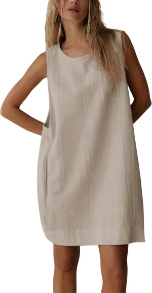 SKIKYAN Women Summer Tank Mini Dress Sleeveless Casual Beach Vacation Dress Loose Side Open Cotton Linen Short Sundress