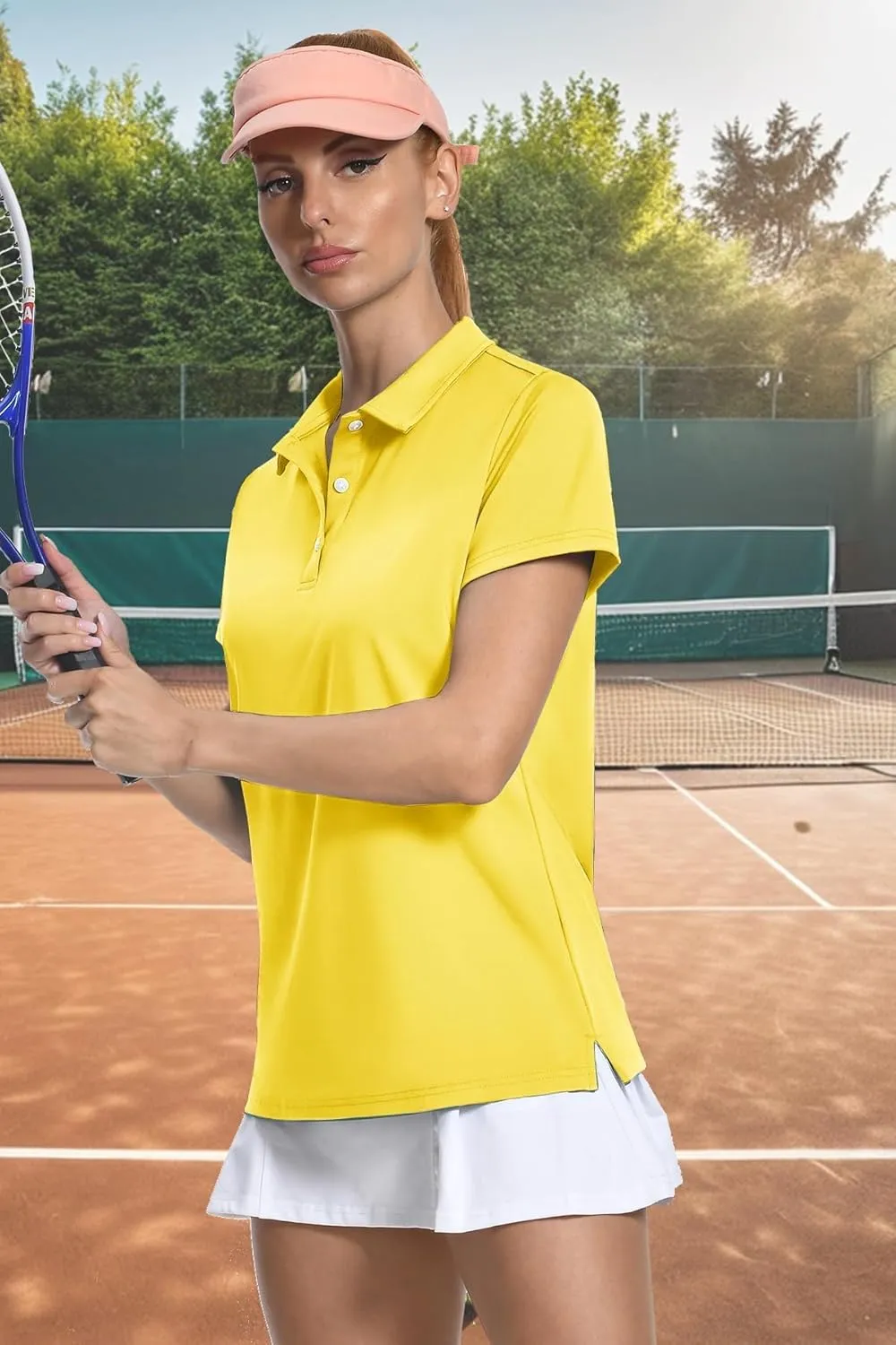 SMENG Women's Polo Shirts 3-Button Short Sleeve Shirt UPF 50  Classic Quick Dry Work Collared Golf Tennis Tops