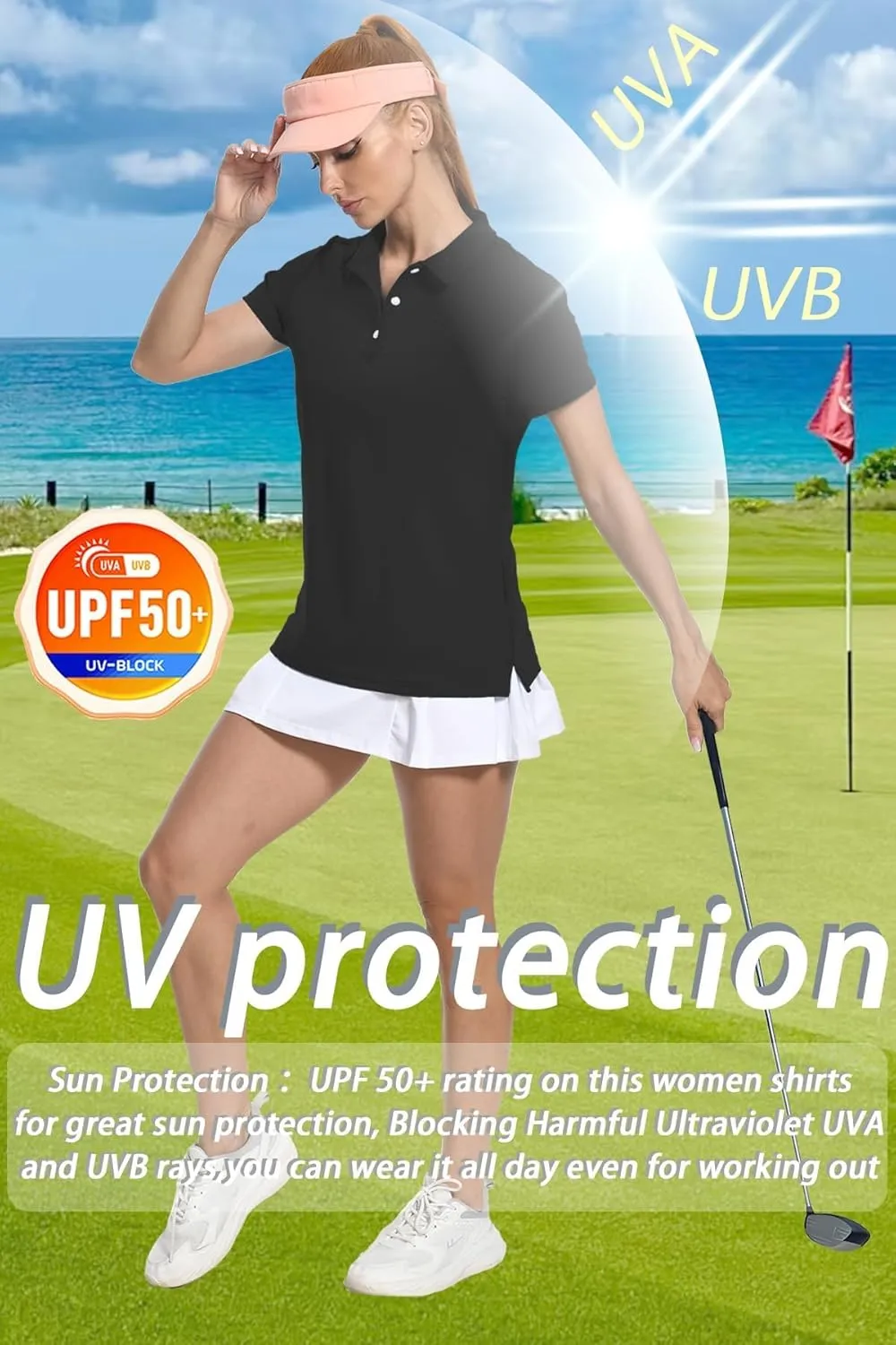 SMENG Women's Polo Shirts 3-Button Short Sleeve Shirt UPF 50  Classic Quick Dry Work Collared Golf Tennis Tops