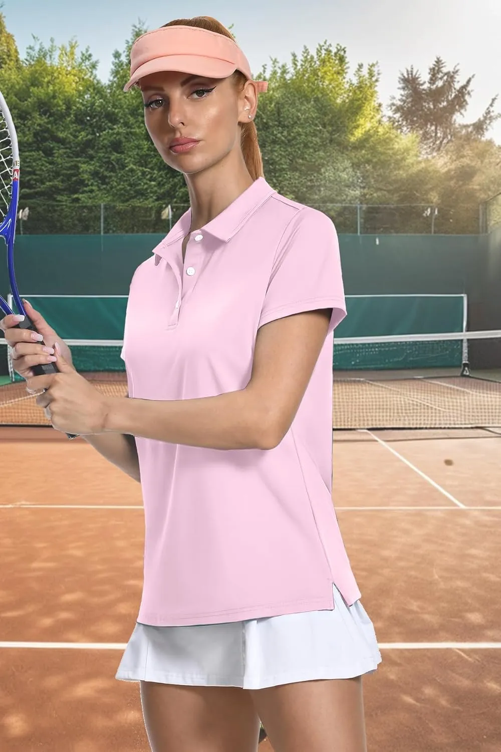 SMENG Women's Polo Shirts 3-Button Short Sleeve Shirt UPF 50  Classic Quick Dry Work Collared Golf Tennis Tops