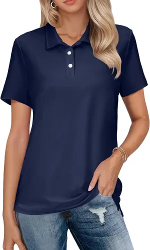 SMENG Women's Polo Shirts 3-Button Short Sleeve Shirt UPF 50  Classic Quick Dry Work Collared Golf Tennis Tops