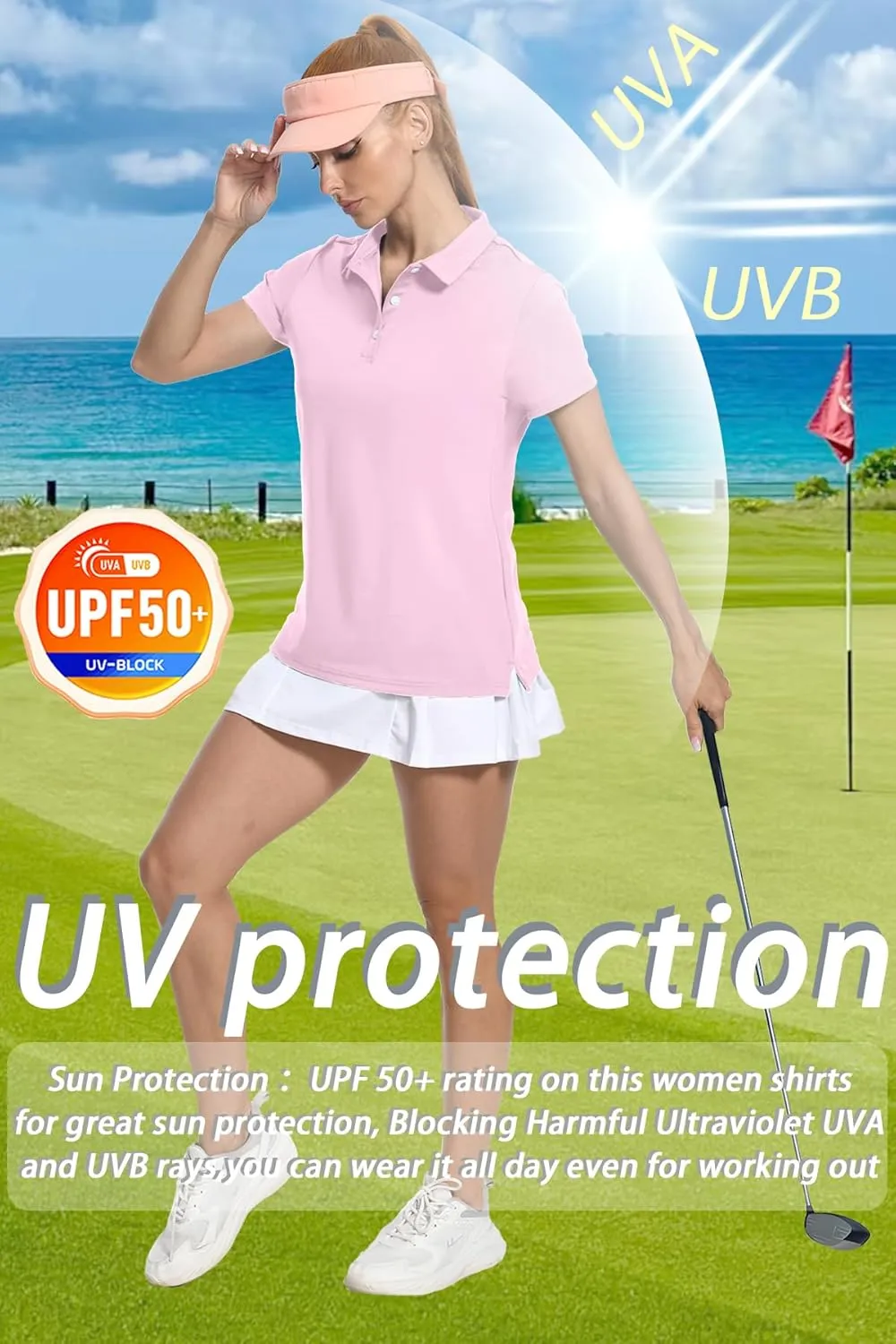 SMENG Women's Polo Shirts 3-Button Short Sleeve Shirt UPF 50  Classic Quick Dry Work Collared Golf Tennis Tops