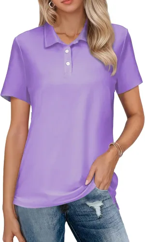 SMENG Women's Polo Shirts 3-Button Short Sleeve Shirt UPF 50  Classic Quick Dry Work Collared Golf Tennis Tops