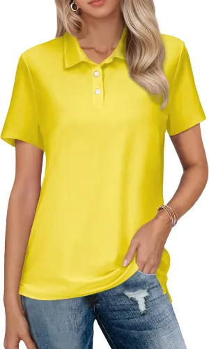 SMENG Women's Polo Shirts 3-Button Short Sleeve Shirt UPF 50  Classic Quick Dry Work Collared Golf Tennis Tops