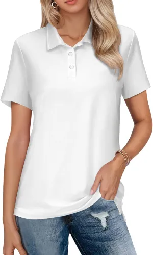 SMENG Women's Polo Shirts 3-Button Short Sleeve Shirt UPF 50  Classic Quick Dry Work Collared Golf Tennis Tops