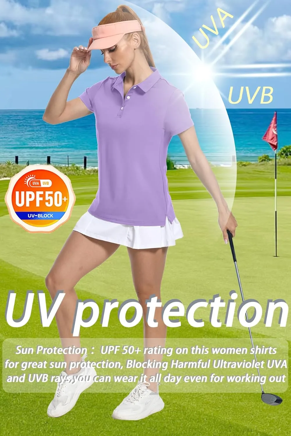 SMENG Women's Polo Shirts 3-Button Short Sleeve Shirt UPF 50  Classic Quick Dry Work Collared Golf Tennis Tops