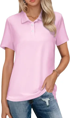 SMENG Women's Polo Shirts 3-Button Short Sleeve Shirt UPF 50  Classic Quick Dry Work Collared Golf Tennis Tops