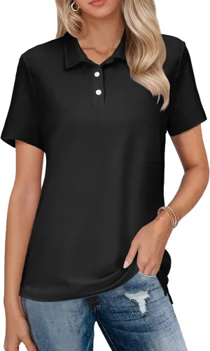 SMENG Women's Polo Shirts 3-Button Short Sleeve Shirt UPF 50  Classic Quick Dry Work Collared Golf Tennis Tops