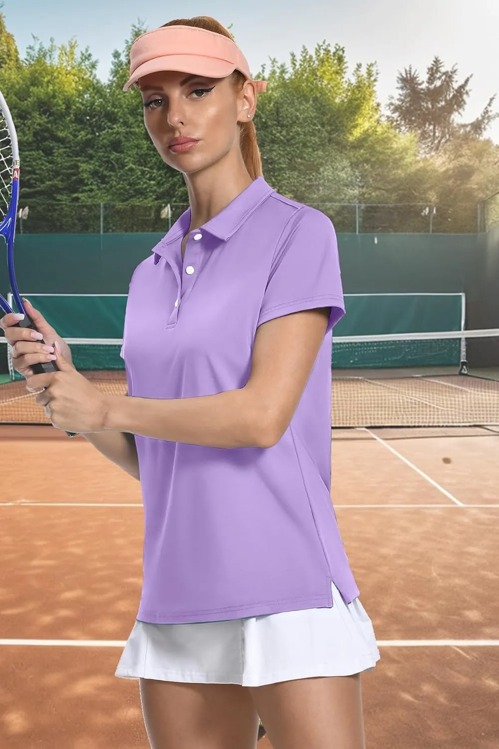 SMENG Women's Polo Shirts 3-Button Short Sleeve Shirt UPF 50  Classic Quick Dry Work Collared Golf Tennis Tops
