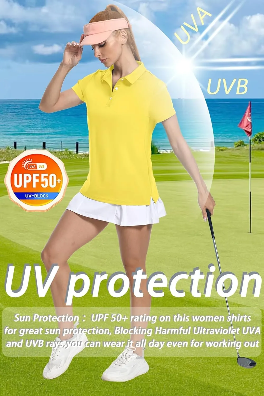 SMENG Women's Polo Shirts 3-Button Short Sleeve Shirt UPF 50  Classic Quick Dry Work Collared Golf Tennis Tops