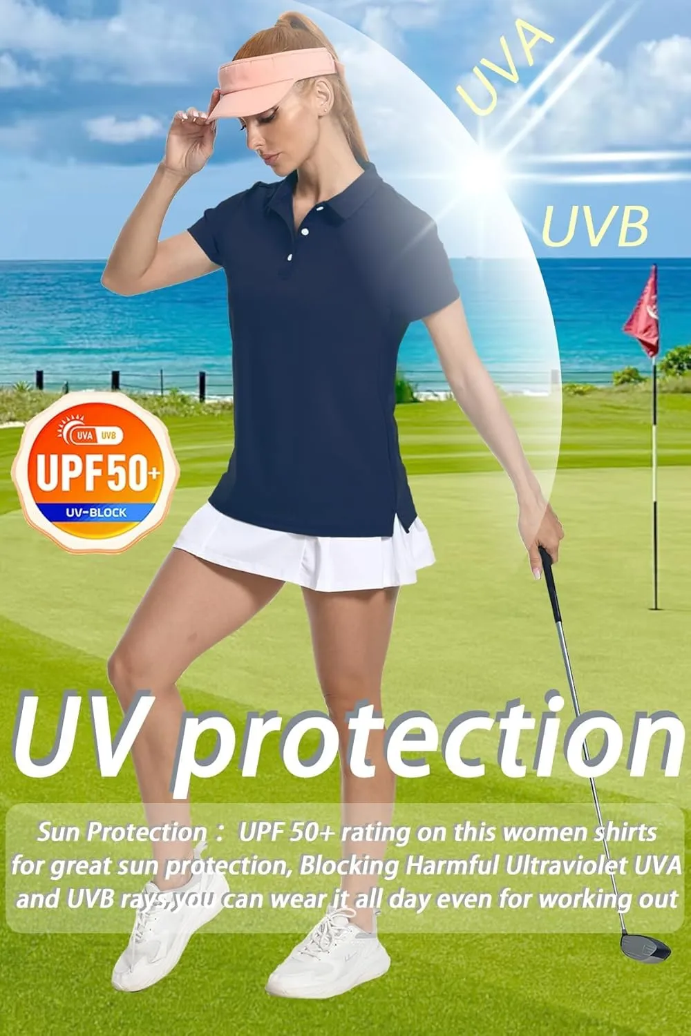 SMENG Women's Polo Shirts 3-Button Short Sleeve Shirt UPF 50  Classic Quick Dry Work Collared Golf Tennis Tops