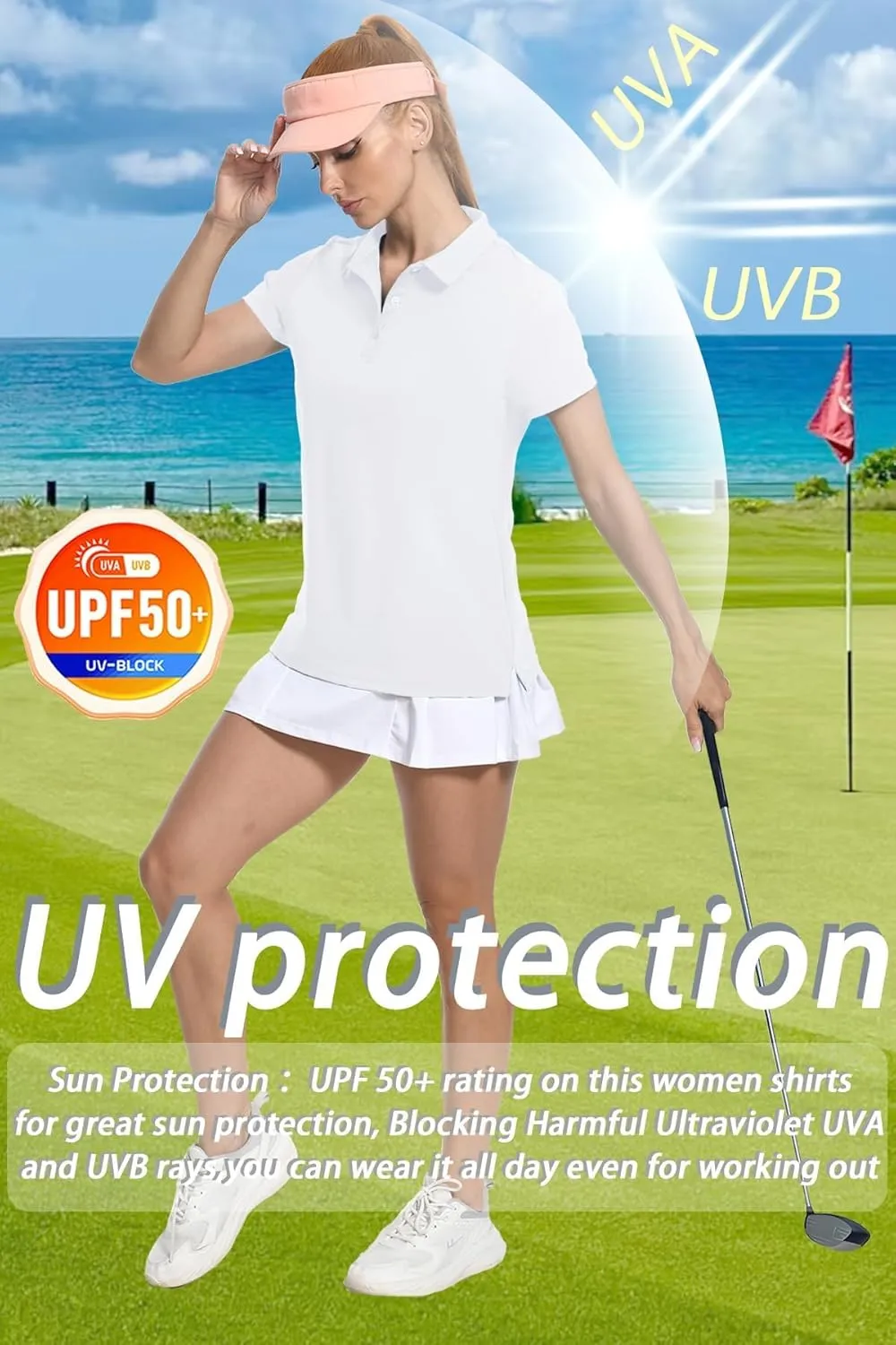 SMENG Women's Polo Shirts 3-Button Short Sleeve Shirt UPF 50  Classic Quick Dry Work Collared Golf Tennis Tops