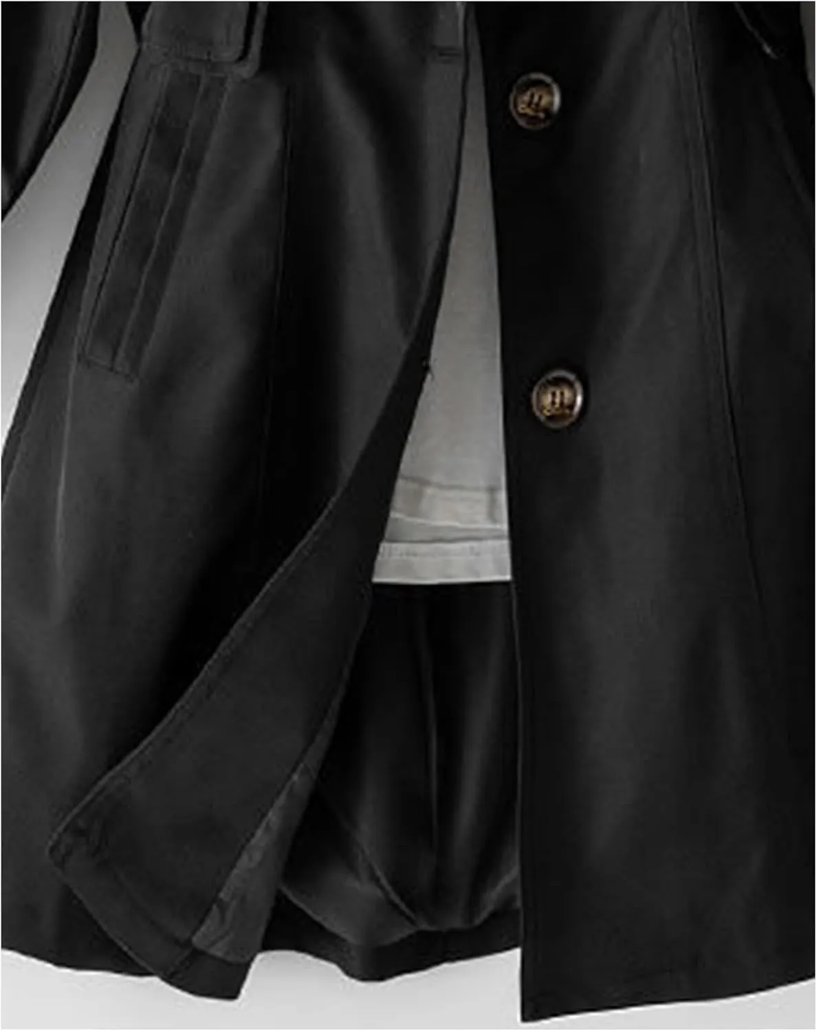 SOMTHRON Women's Single Breasted Mid-Length Trench Coat Puff Sleeve Lapel Overcoat Windproof Classic Outerwear