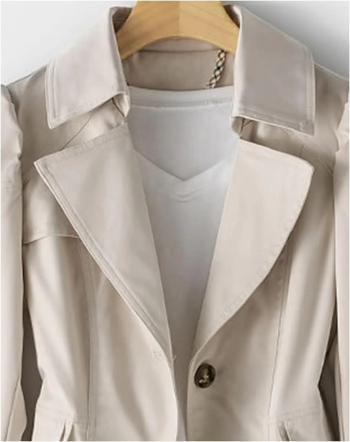 SOMTHRON Women's Single Breasted Mid-Length Trench Coat Puff Sleeve Lapel Overcoat Windproof Classic Outerwear