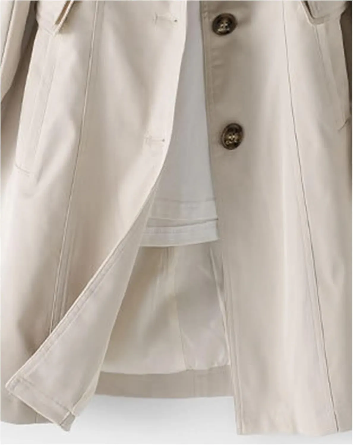 SOMTHRON Women's Single Breasted Mid-Length Trench Coat Puff Sleeve Lapel Overcoat Windproof Classic Outerwear