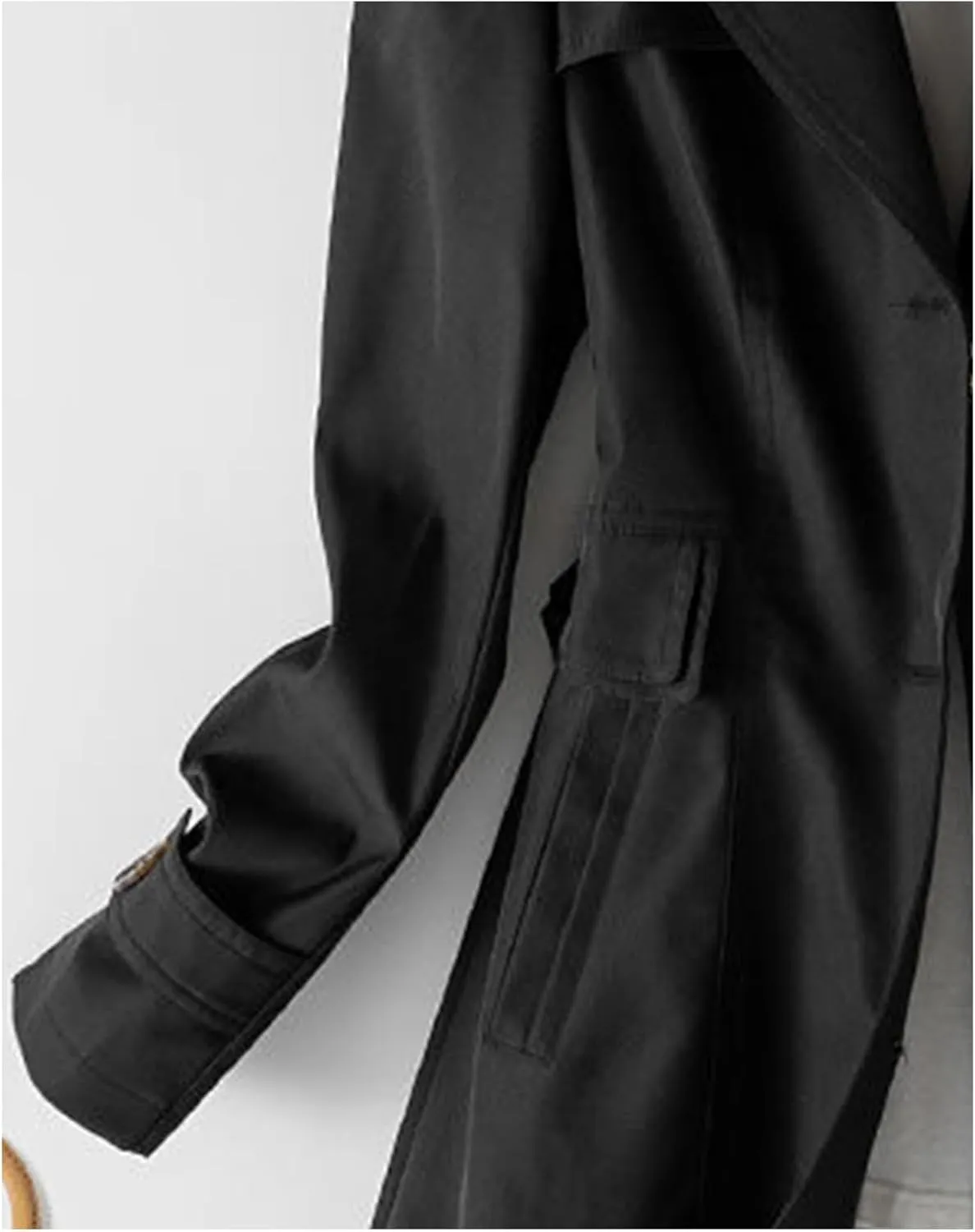SOMTHRON Women's Single Breasted Mid-Length Trench Coat Puff Sleeve Lapel Overcoat Windproof Classic Outerwear