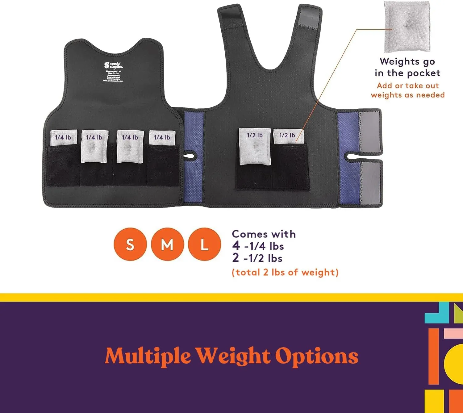 Special Supplies Weighted Sensory Compression Vest for Kids with Adjustable Weight Fit