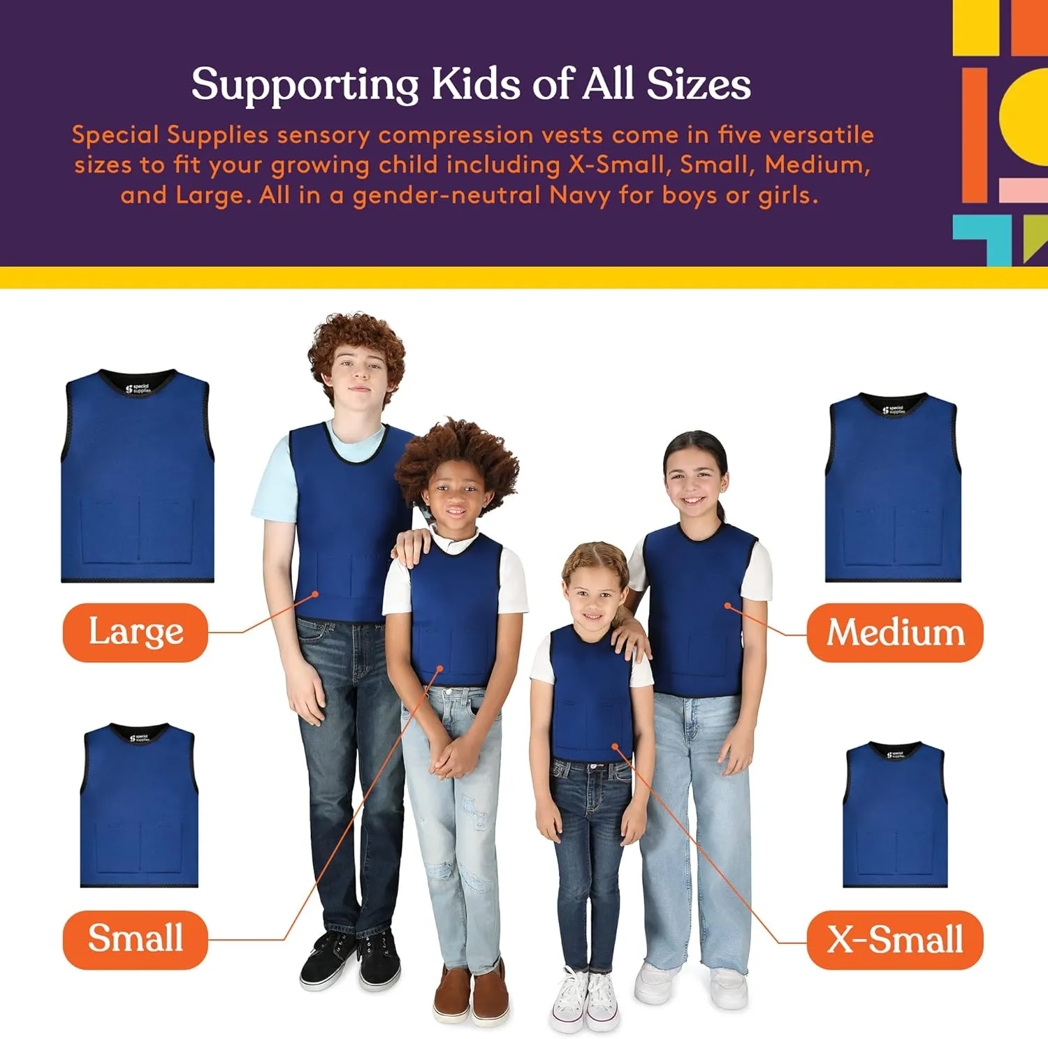 Special Supplies Weighted Sensory Compression Vest for Kids with Adjustable Weight Fit