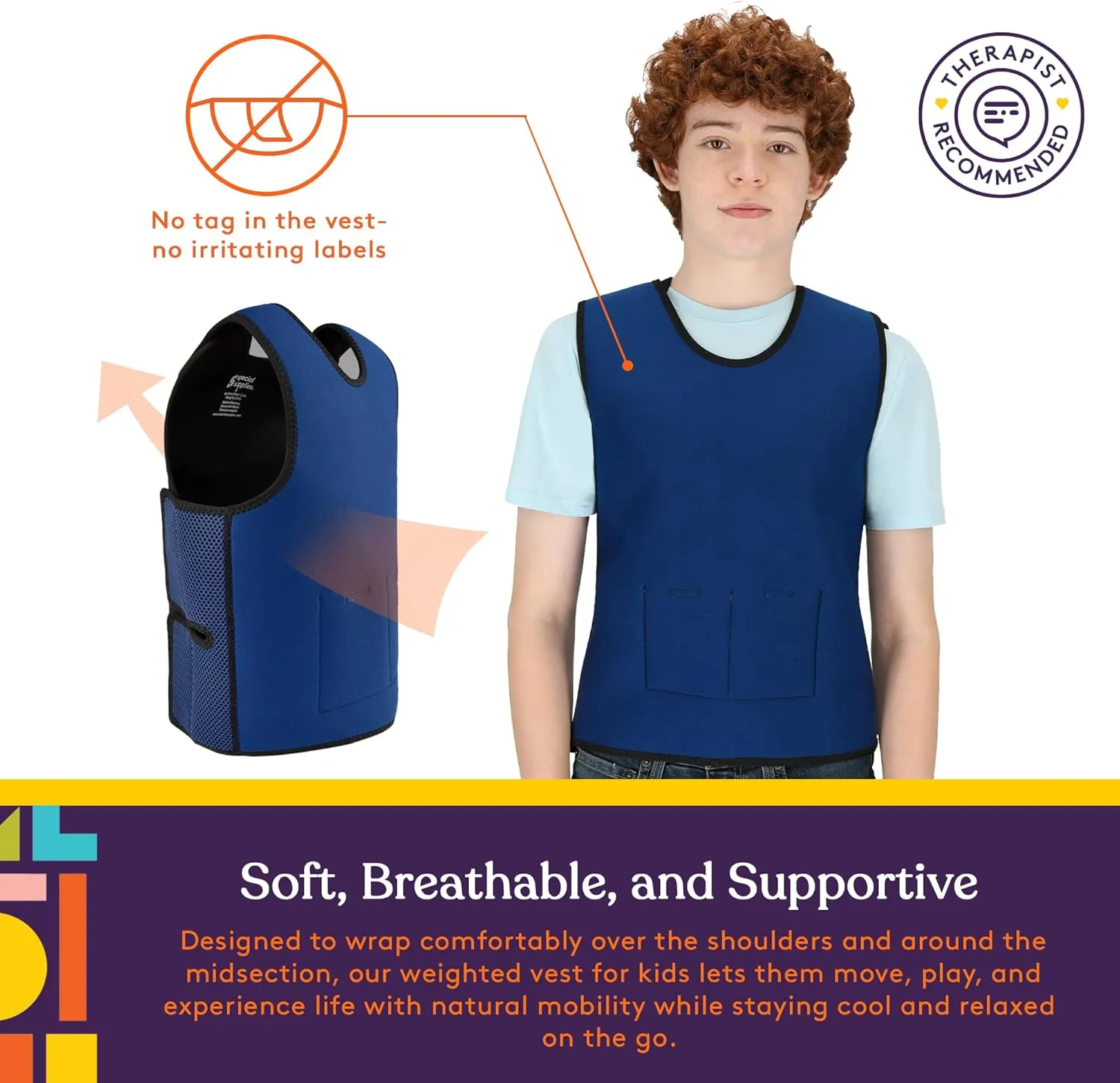 Special Supplies Weighted Sensory Compression Vest for Kids with Adjustable Weight Fit