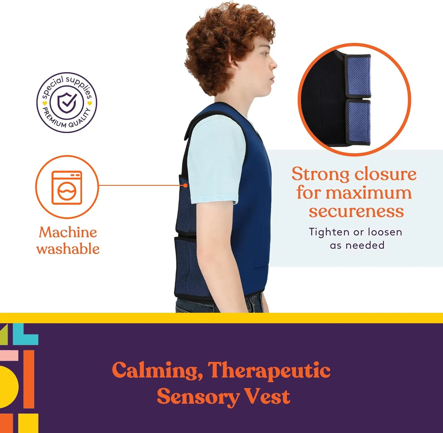 Special Supplies Weighted Sensory Compression Vest for Kids with Adjustable Weight Fit
