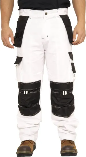 SSS White Pants for Men Construction Decorators Painters Pants Relaxed Fit Double Knee Work Utility Trousers Durable