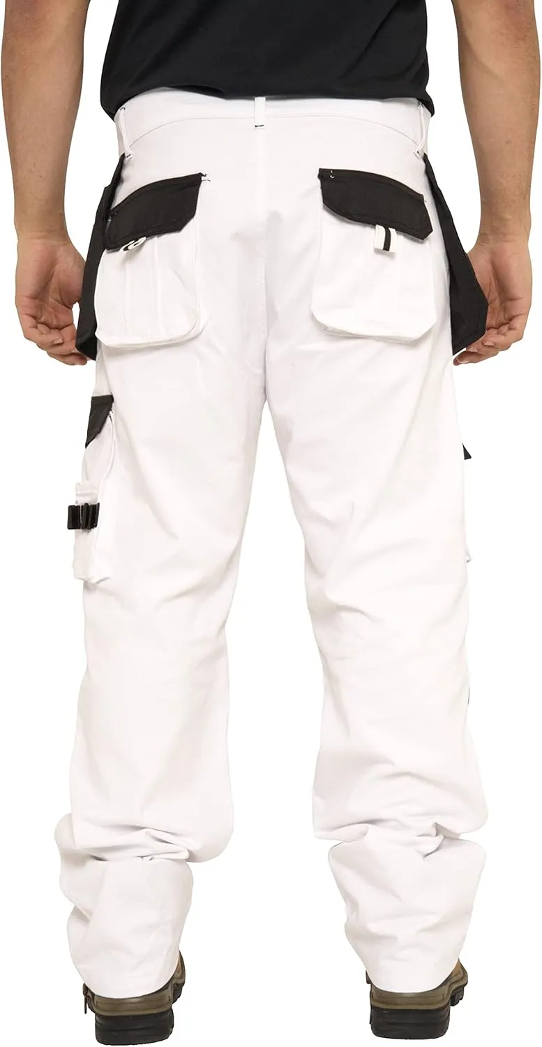 SSS White Pants for Men Construction Decorators Painters Pants Relaxed Fit Double Knee Work Utility Trousers Durable