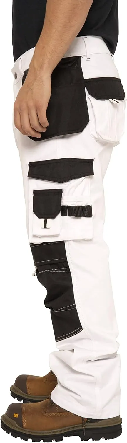 SSS White Pants for Men Construction Decorators Painters Pants Relaxed Fit Double Knee Work Utility Trousers Durable