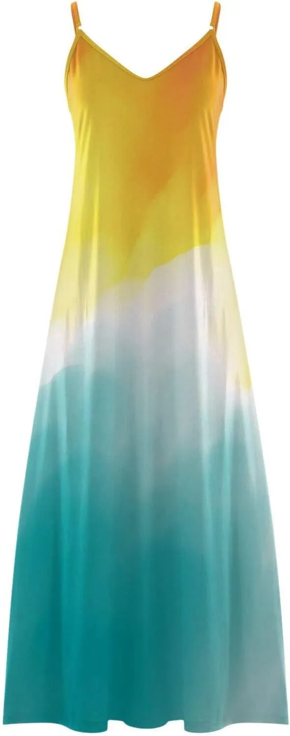 Summer Dresses for Women 2024 Casual V-Neck Long Dress Elegant A Line Sleeveless Printed Beach Sundress