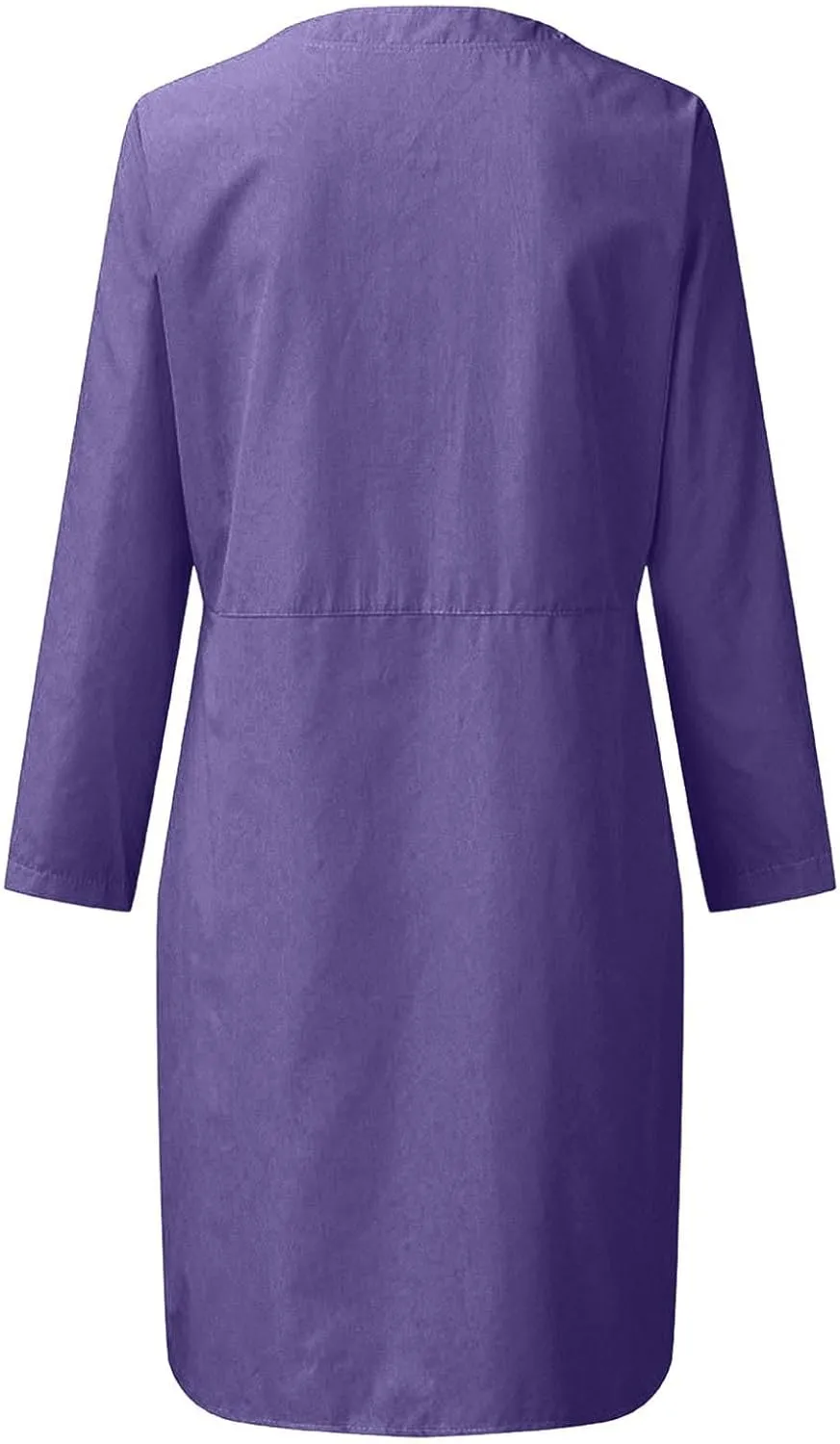 Summer Dresses for Women 2025 Button Casual Long Sleeve Cotton Linen Sundress Elegant Formal Work Dress with Pockets