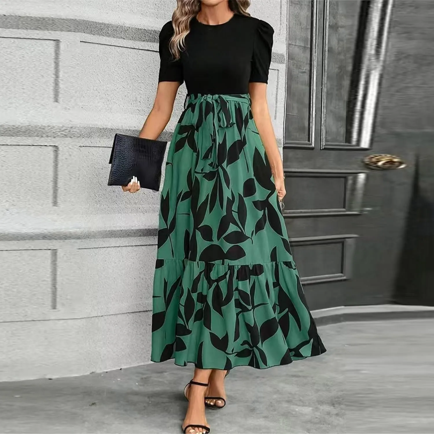 Summer Dresses for Women 2025 Empire Waist Wrap Floral Print High Waist Fashion Elegant Tea Party Dresses