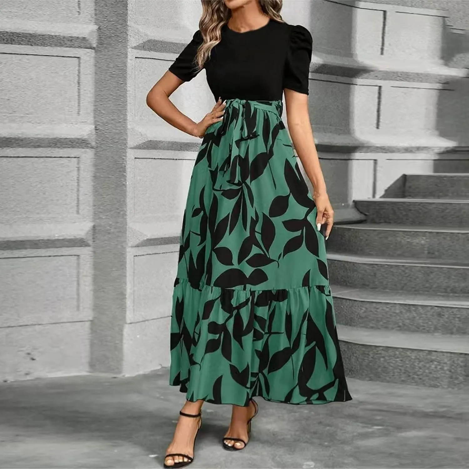 Summer Dresses for Women 2025 Empire Waist Wrap Floral Print High Waist Fashion Elegant Tea Party Dresses