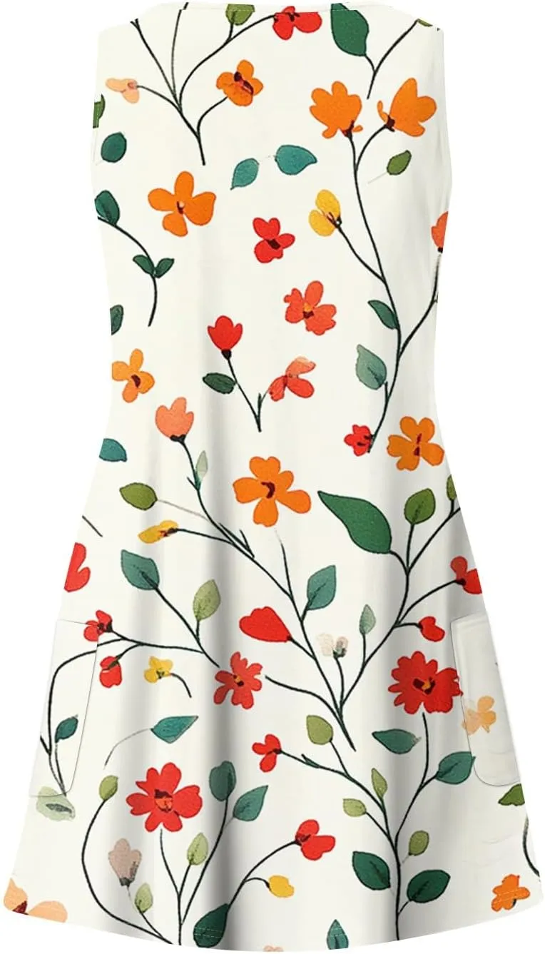 Summer Dresses for Women 2025 Trendy V Neck Print Sundress Elegant Beach Sleeveless Dresses Casual Vacation Dress