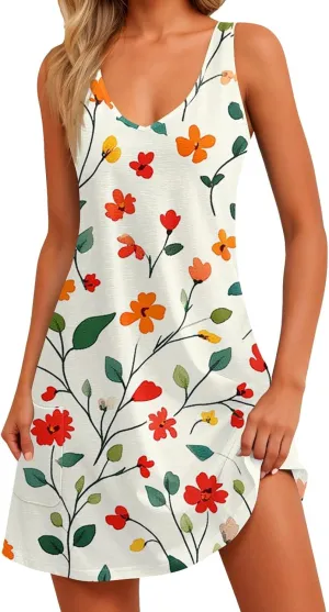 Summer Dresses for Women 2025 Trendy V Neck Print Sundress Elegant Beach Sleeveless Dresses Casual Vacation Dress