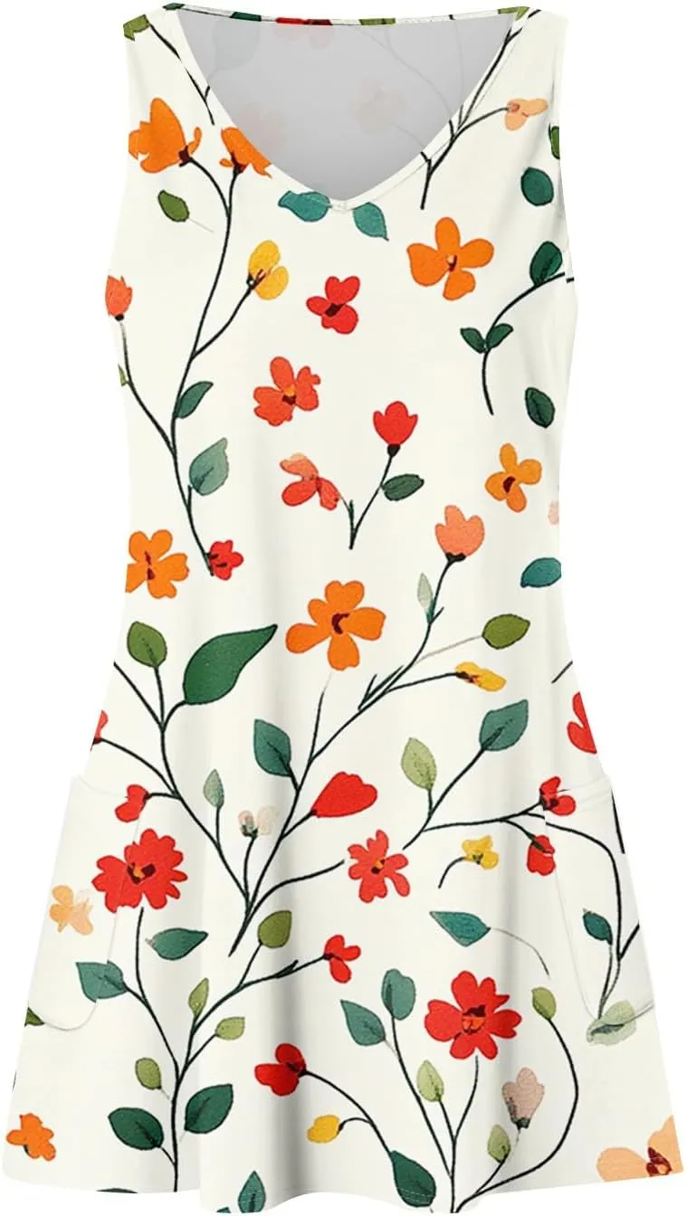 Summer Dresses for Women 2025 Trendy V Neck Print Sundress Elegant Beach Sleeveless Dresses Casual Vacation Dress