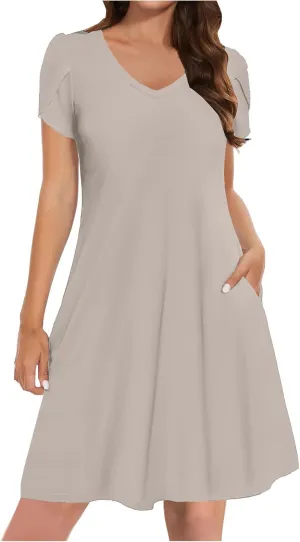 Summer Dresses for Women Casual T Shirt Dresses Swing Flowy Beach Vacation Tunic Loose Sundress with Pockets
