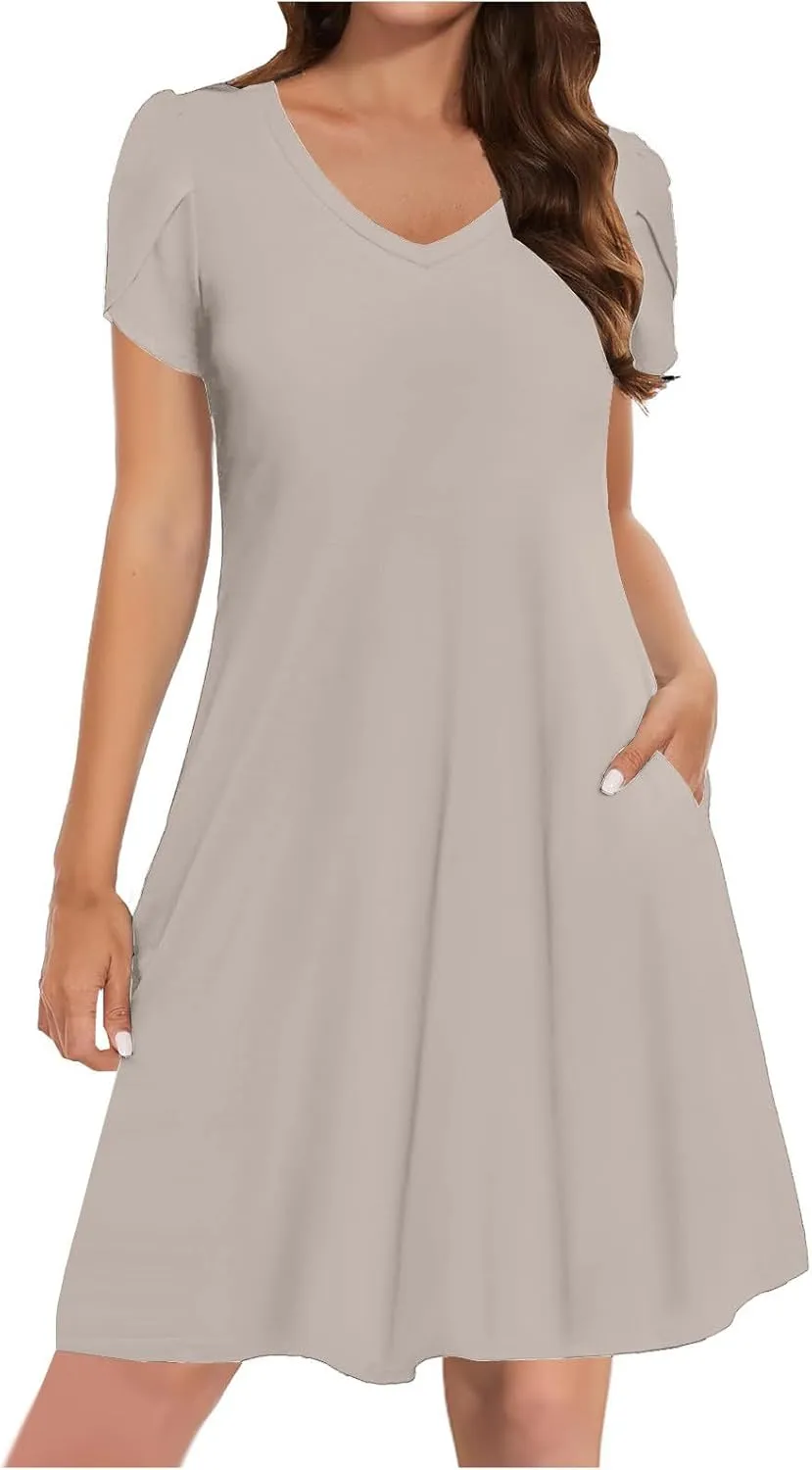 Summer Dresses for Women Casual T Shirt Dresses Swing Flowy Beach Vacation Tunic Loose Sundress with Pockets