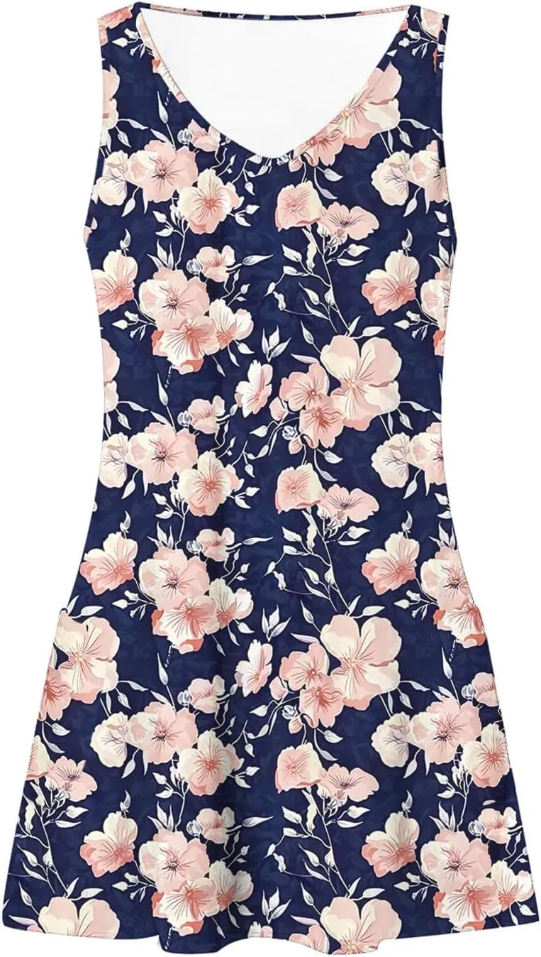 Summer Dresses Womens Sleeveless Floral Print Beach Sundress Cute V Neck Mini Tank Dress Boho Short