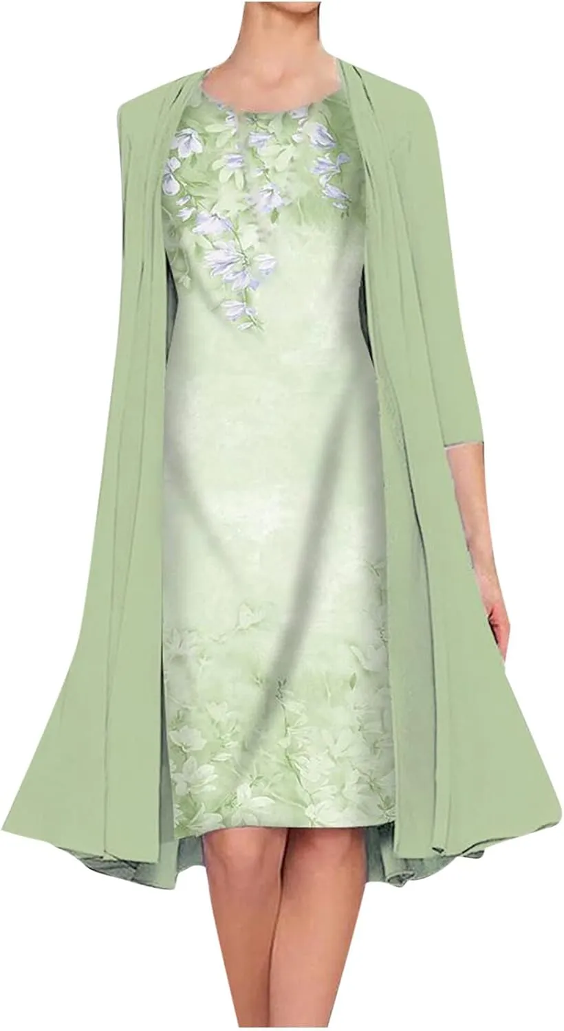 Summer Women Two Piece Maxi Dress Casual Loose Floral Print Cami Dresses with Cardigan Loose Dress for Wedding Guest