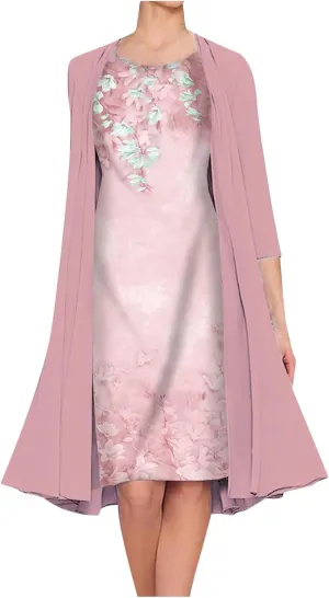 Summer Women Two Piece Maxi Dress Casual Loose Floral Print Cami Dresses with Cardigan Loose Dress for Wedding Guest