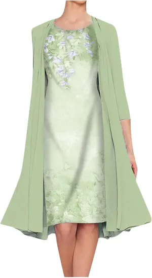 Summer Women Two Piece Maxi Dress Casual Loose Floral Print Cami Dresses with Cardigan Loose Dress for Wedding Guest