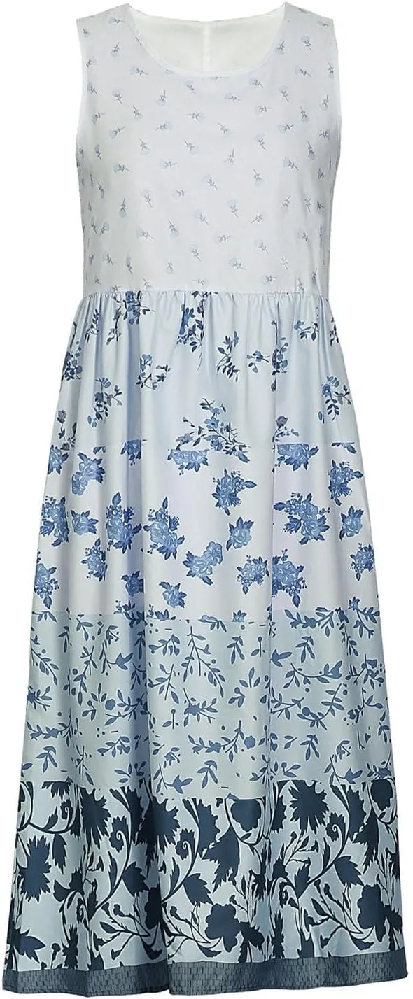 Sundresses for Women 2025 Sleeveless Boho Floral Flowy Summer Beach Dress Loose Elegant Pleated A Line Hawaiian Dress