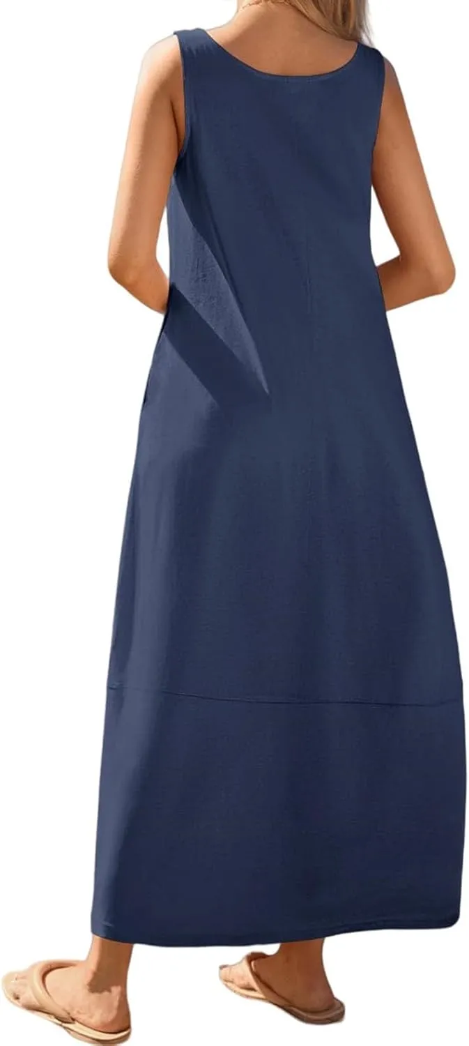 Sundresses for Women 2025 Vacation Casual Summer Beach Dress Scoop Neck Sleeveless Tank Dress Loose Maxi Dresses