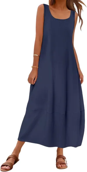 Sundresses for Women 2025 Vacation Casual Summer Beach Dress Scoop Neck Sleeveless Tank Dress Loose Maxi Dresses